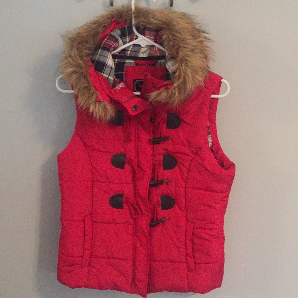 Red puffer vest